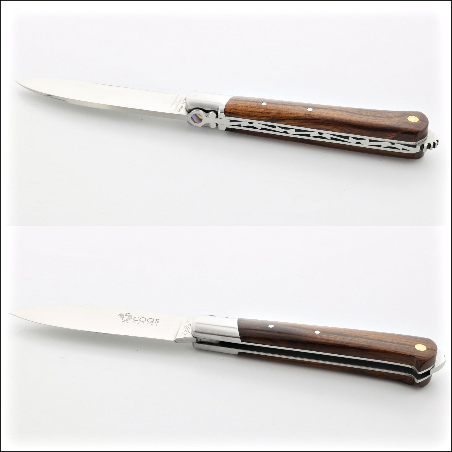 5 Coqs Pocket Knife - Desert Ironwood Handle & Mother of Pearl Inlay