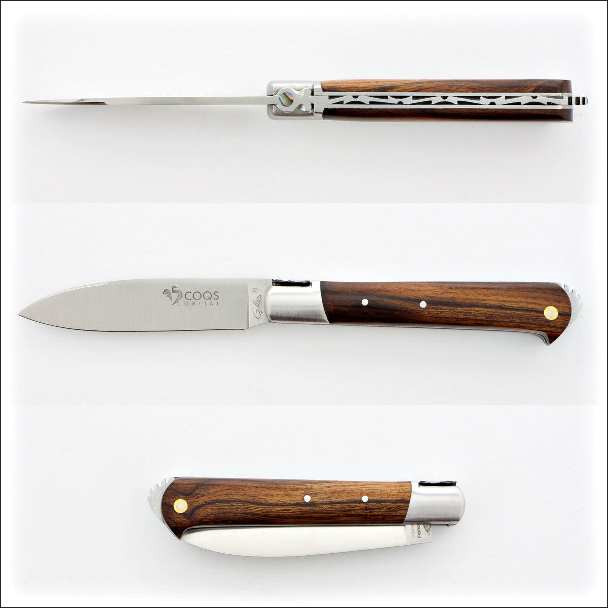 5 Coqs Pocket Knife - Desert Ironwood Handle &amp; Mother of Pearl Inlay