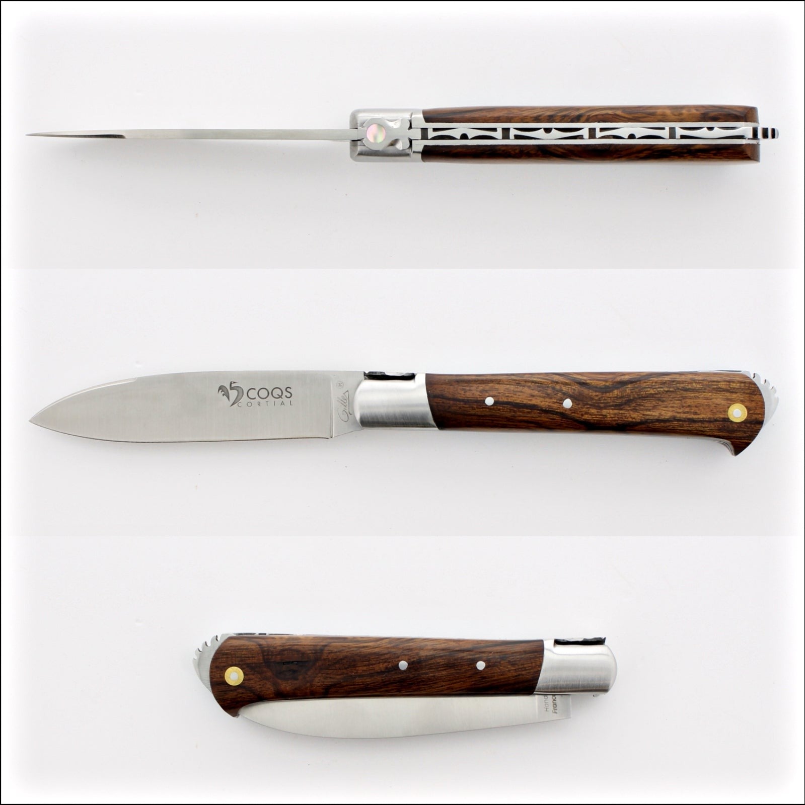 5 Coqs Pocket Knife - Desert Ironwood Handle & Mother of Pearl Inlay