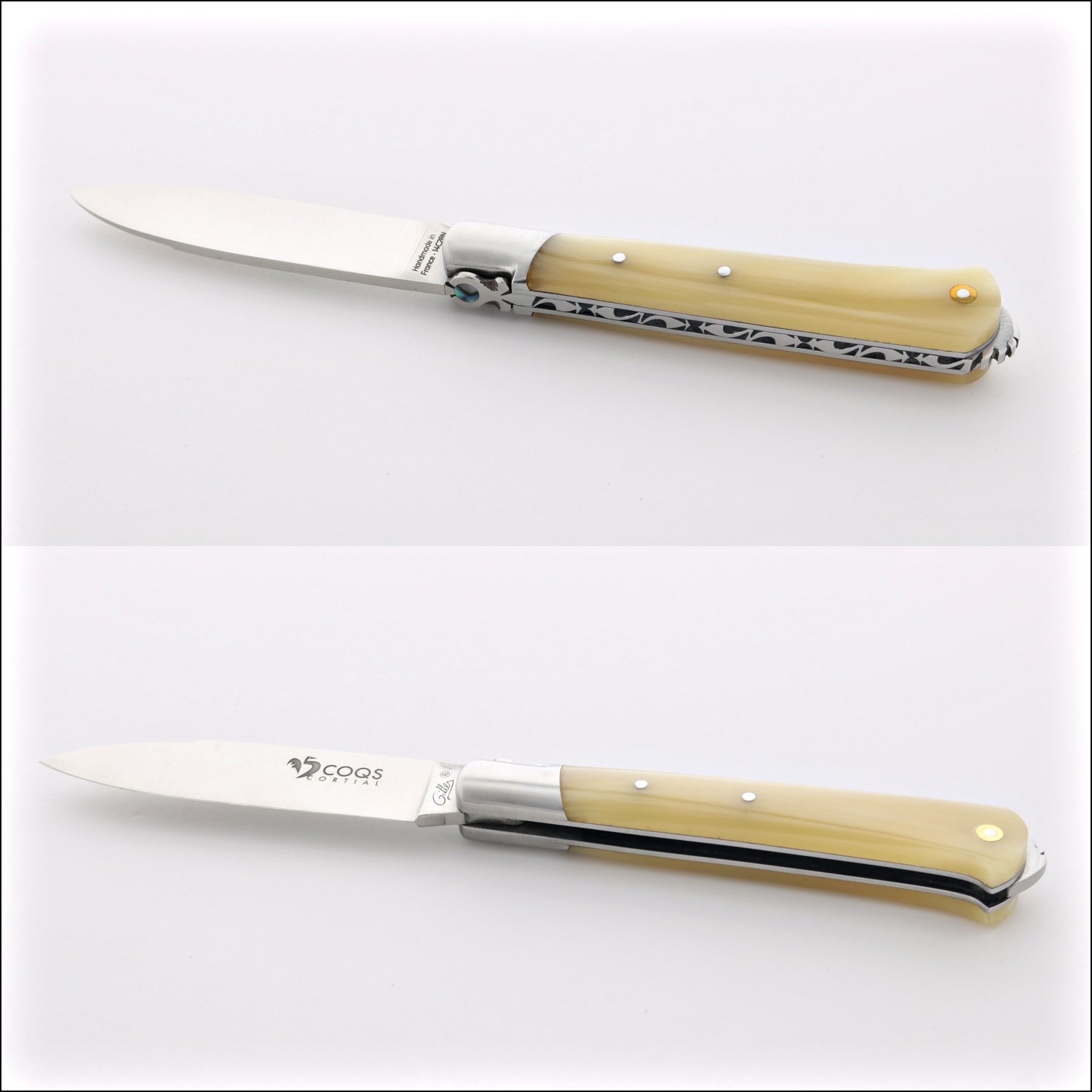 5 Coqs Pocket Knife - Horn Tip & Mother of Pearl Inlay