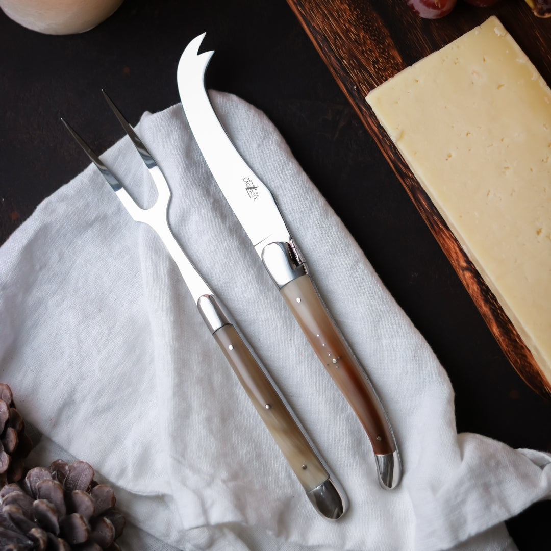 Forge de Laguiole Tradition Cheese Set - Horn Tip - Shiny Finish