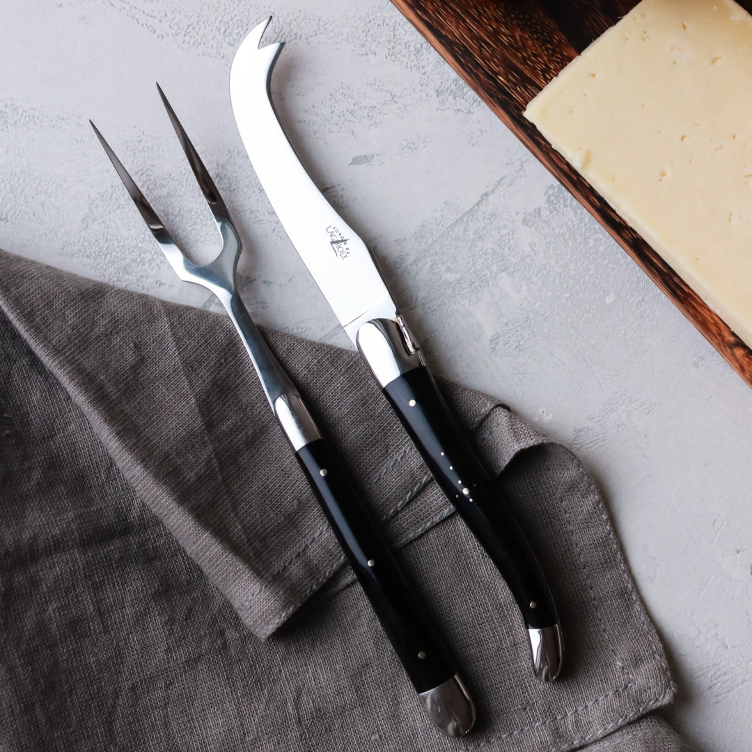 Forge de Laguiole Tradition Cheese Set - Black Horn Tip - Shiny Finish