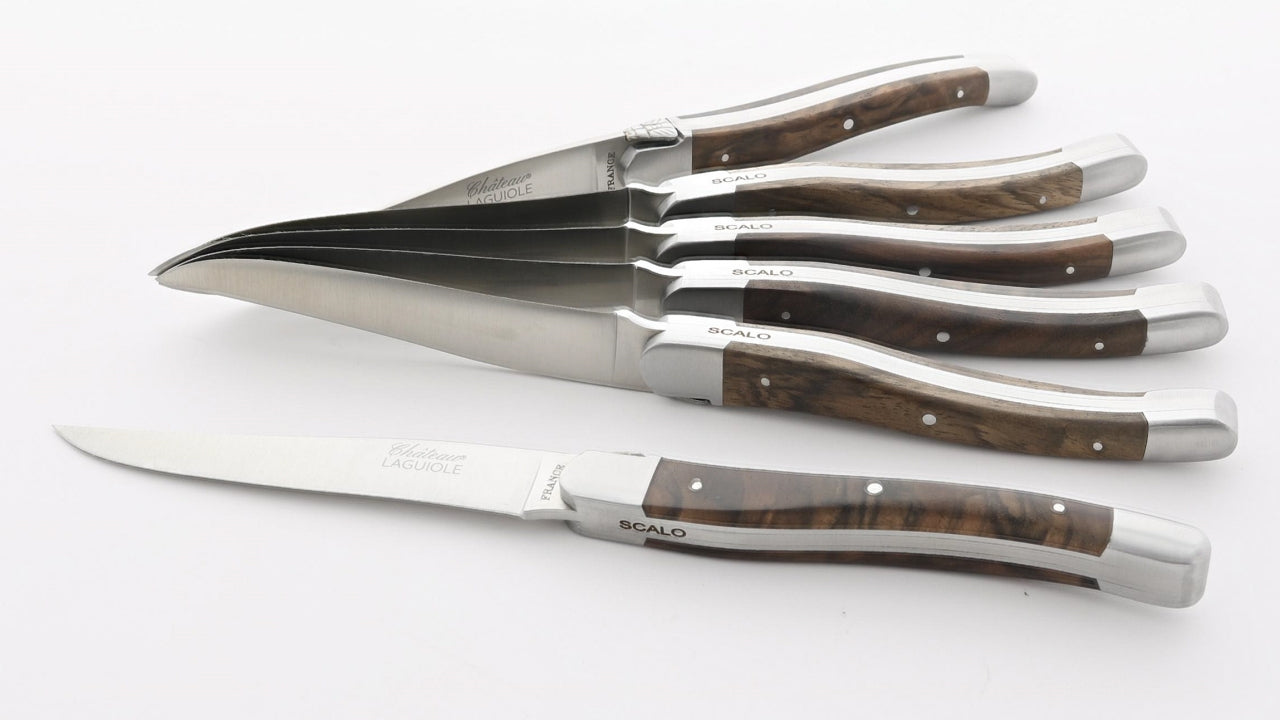 Laguiole California Steak Knives Set of 2 - Razor-Sharp Stainless Steel  Straight Blade Slicing Steak Knife for Meat Cutting - Ergonomic Rosewood