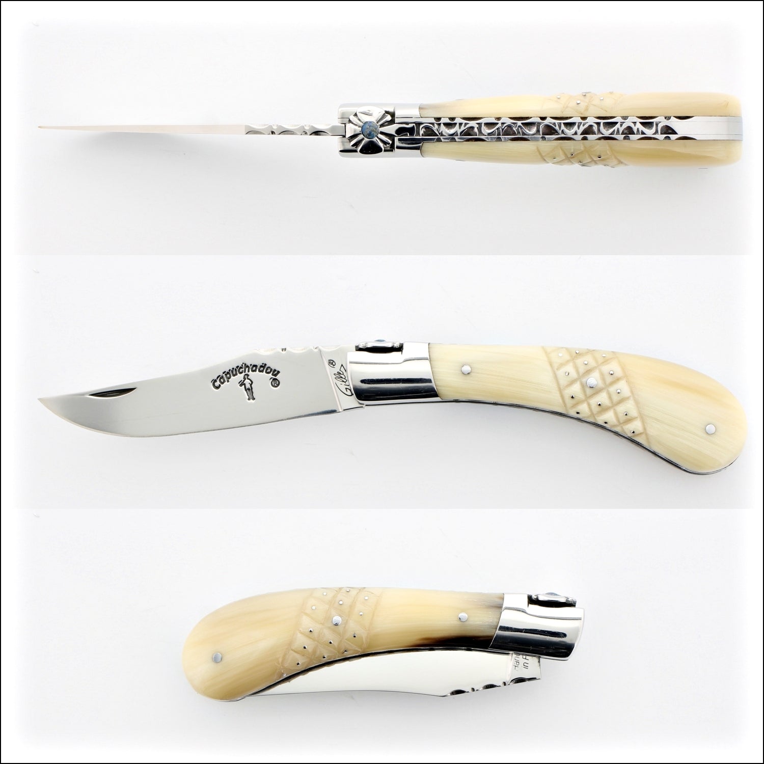 Capuchadou 10 cm Folding knife Guilloché & Studded Horn Tip