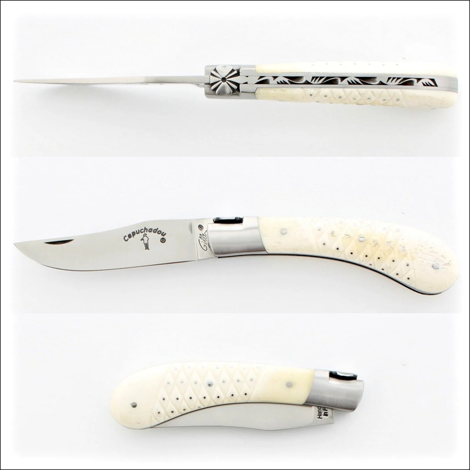 Capuchadou 10 cm Folding knife Studded Cattle Bone