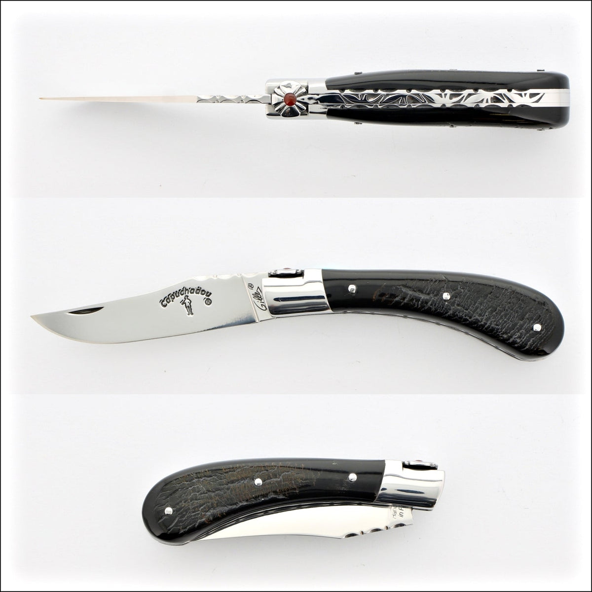 Capuchadou 10 cm Guilloche Folding Knife Buffalo Bark Handle