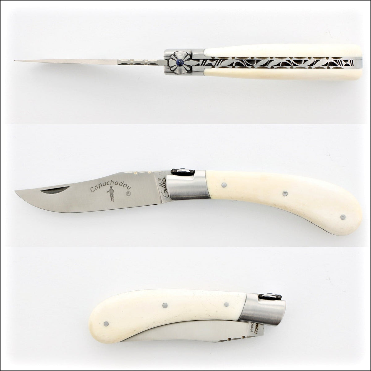 Capuchadou 10 cm Guilloche Folding Knife Bone Handle