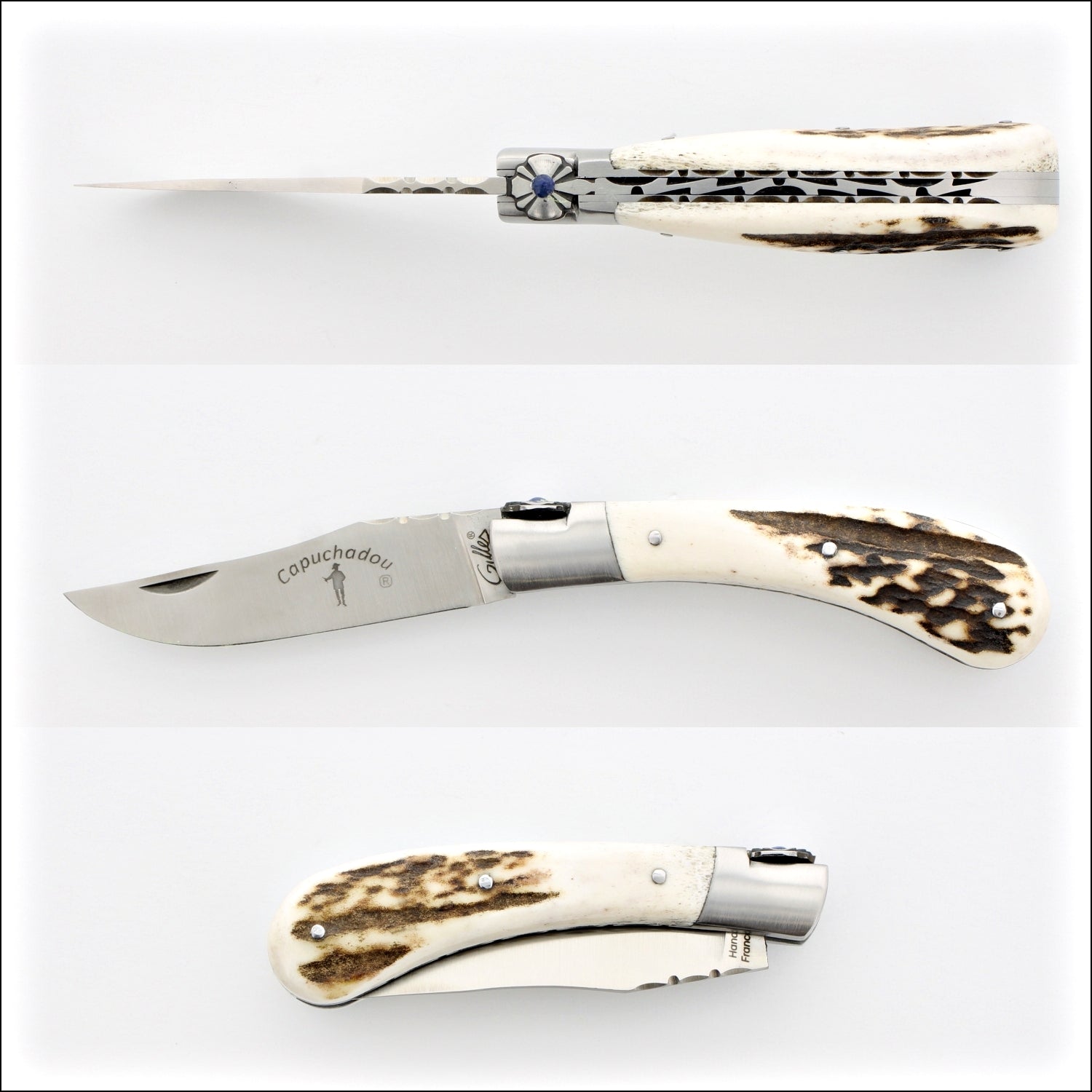 Capuchadou 10 cm Guilloche Folding Knife Deer Stag Handle