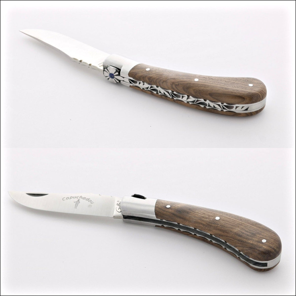 Capuchadou 10 cm Guilloche Folding Knife Walnut Handle