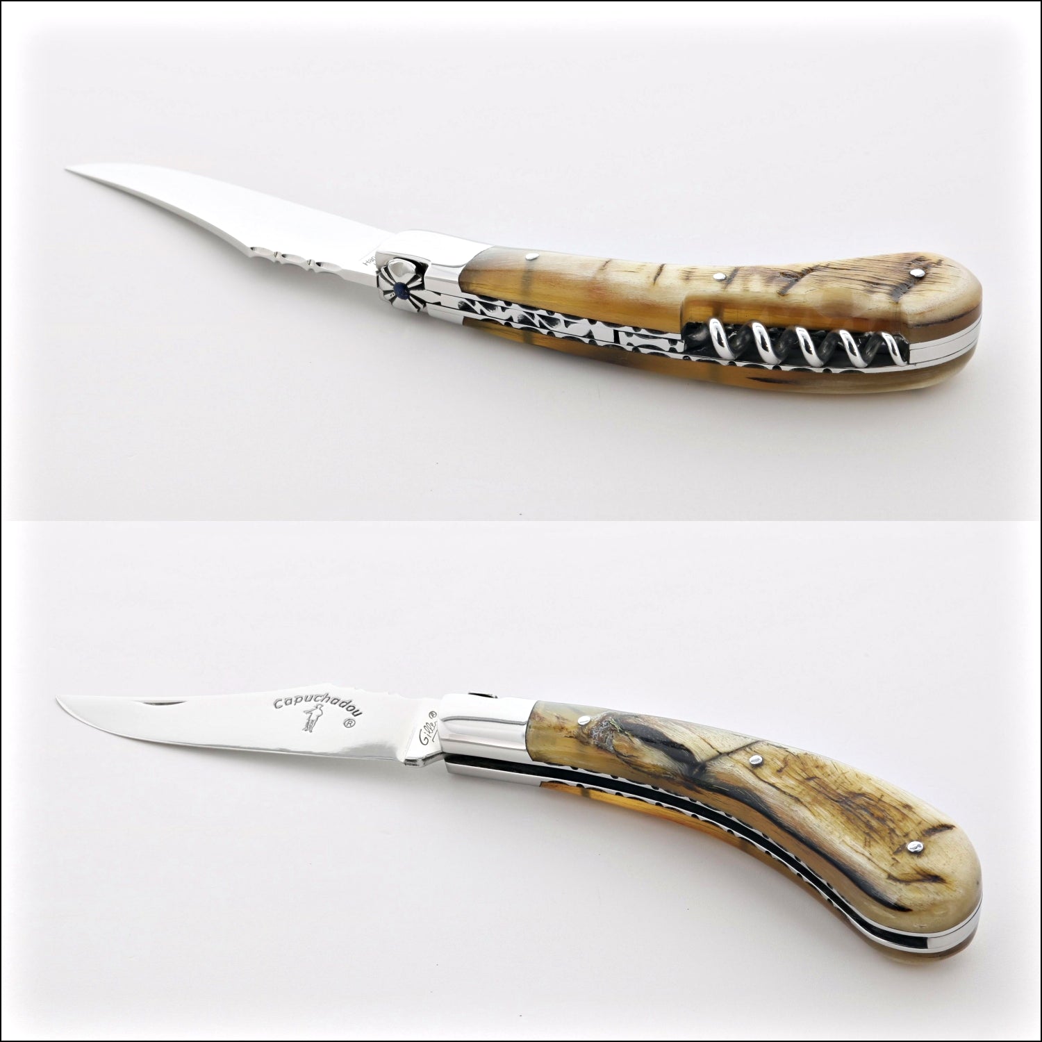 Capuchadou 12 cm Guilloche Corkscrew Knife Ram Horn Tip