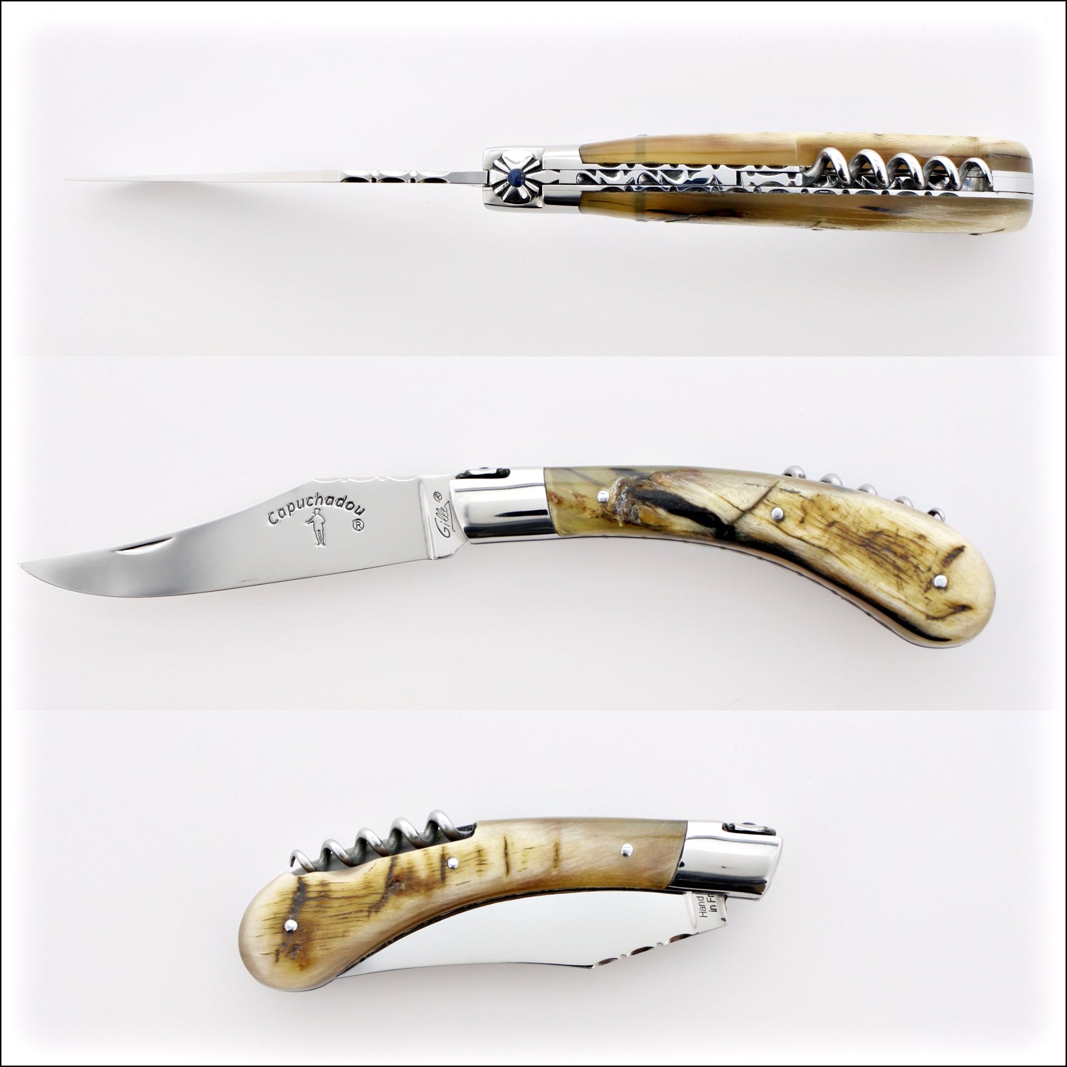 Capuchadou 12 cm Guilloche Corkscrew Knife Ram Horn Tip