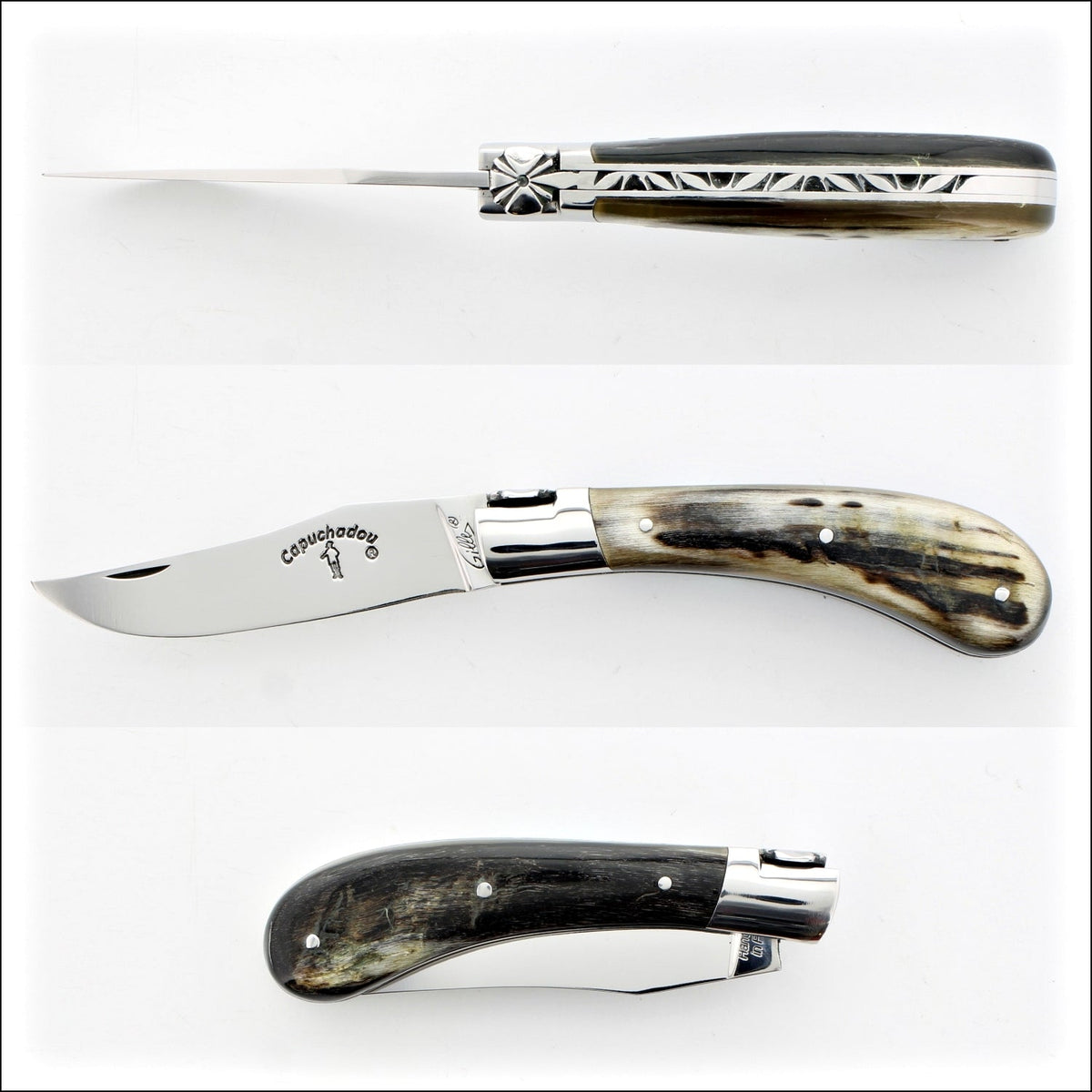 Capuchadou® 10 cm Classic Folding Knife Dark Ram Horn Tip