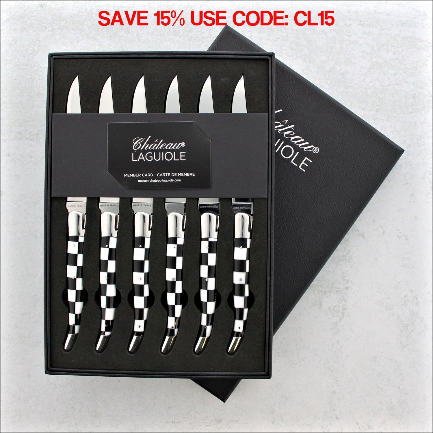 Chateau Laguiole Heritage Steak Knives Damier - Shiny Finish