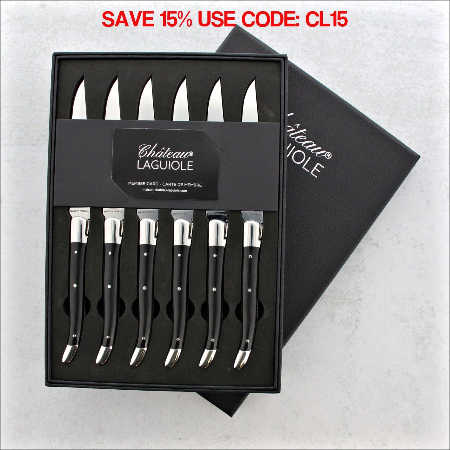 Chateau Laguiole Heritage Steak Knives Dark Horn Tip - Shiny Finish