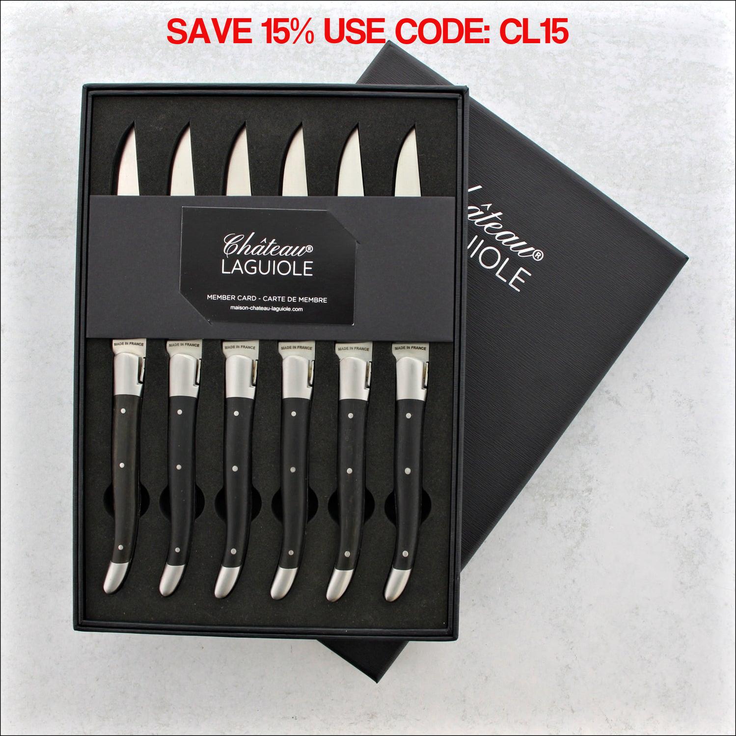 Chateau Laguiole Heritage Steak Knives Ebony - Satin Finish