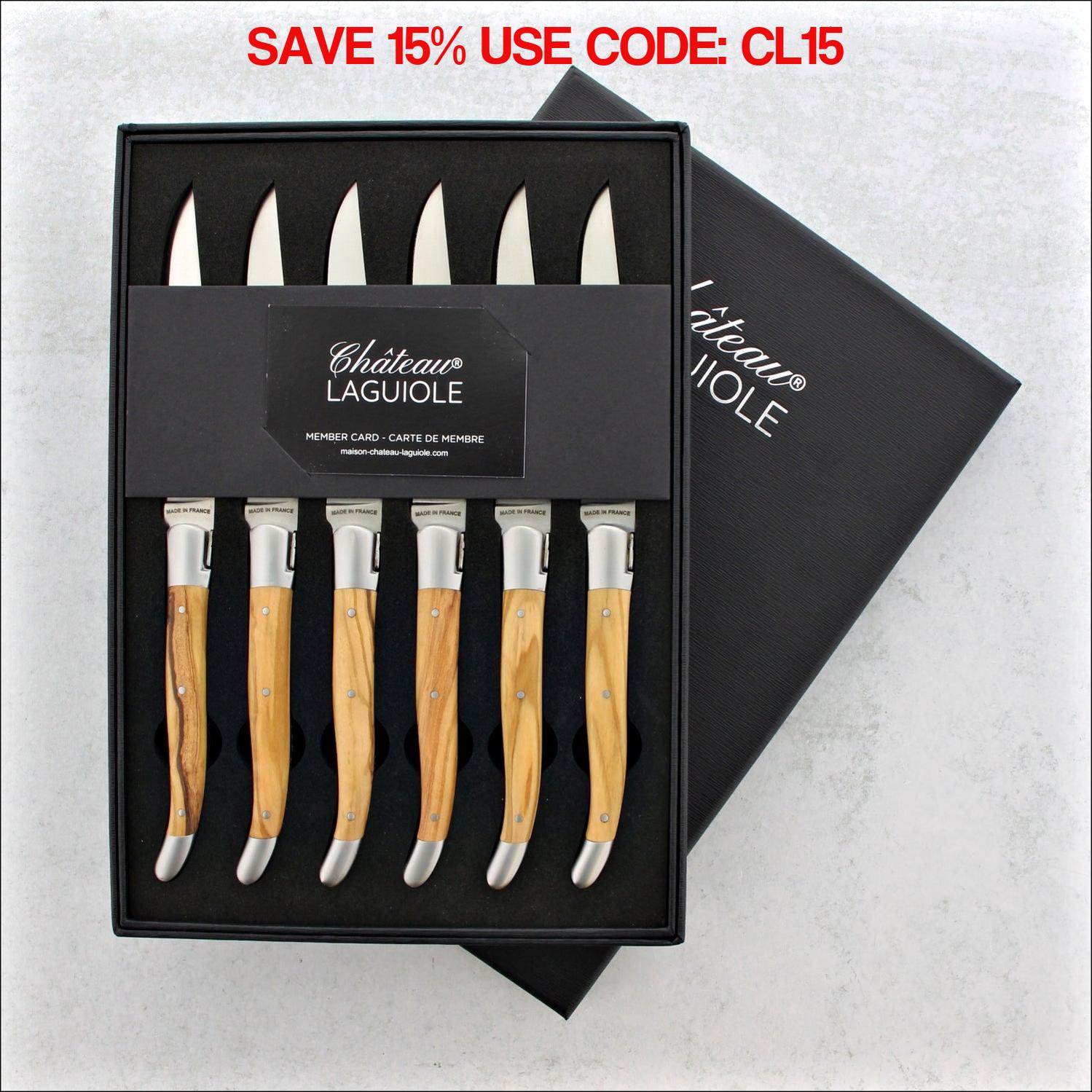 Chateau Laguiole Heritage Steak Knives Olivewood - Satin Finish