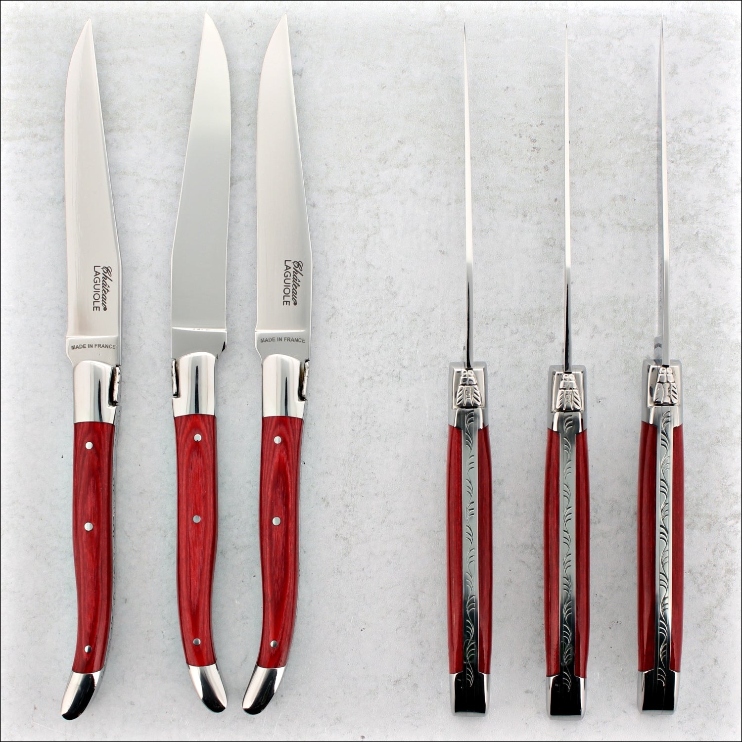 Chateau Laguiole Heritage Steak Knives Red Stamina Wood - Shiny Finish