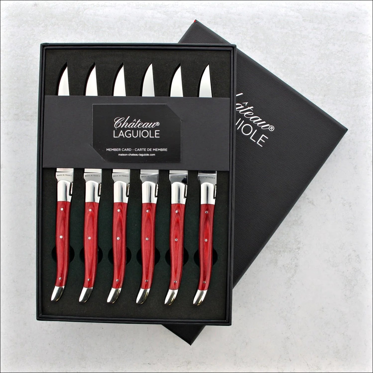 Chateau Laguiole Heritage Steak Knives Red Stamina Wood - Shiny