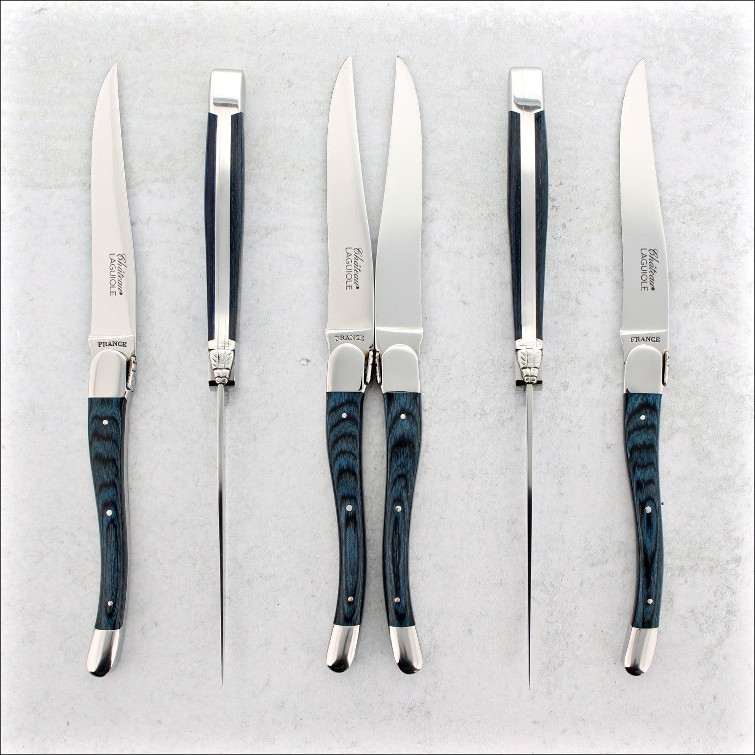 Chateau Laguiole Steak Knives Blue Stamina Wood - Shiny Finish