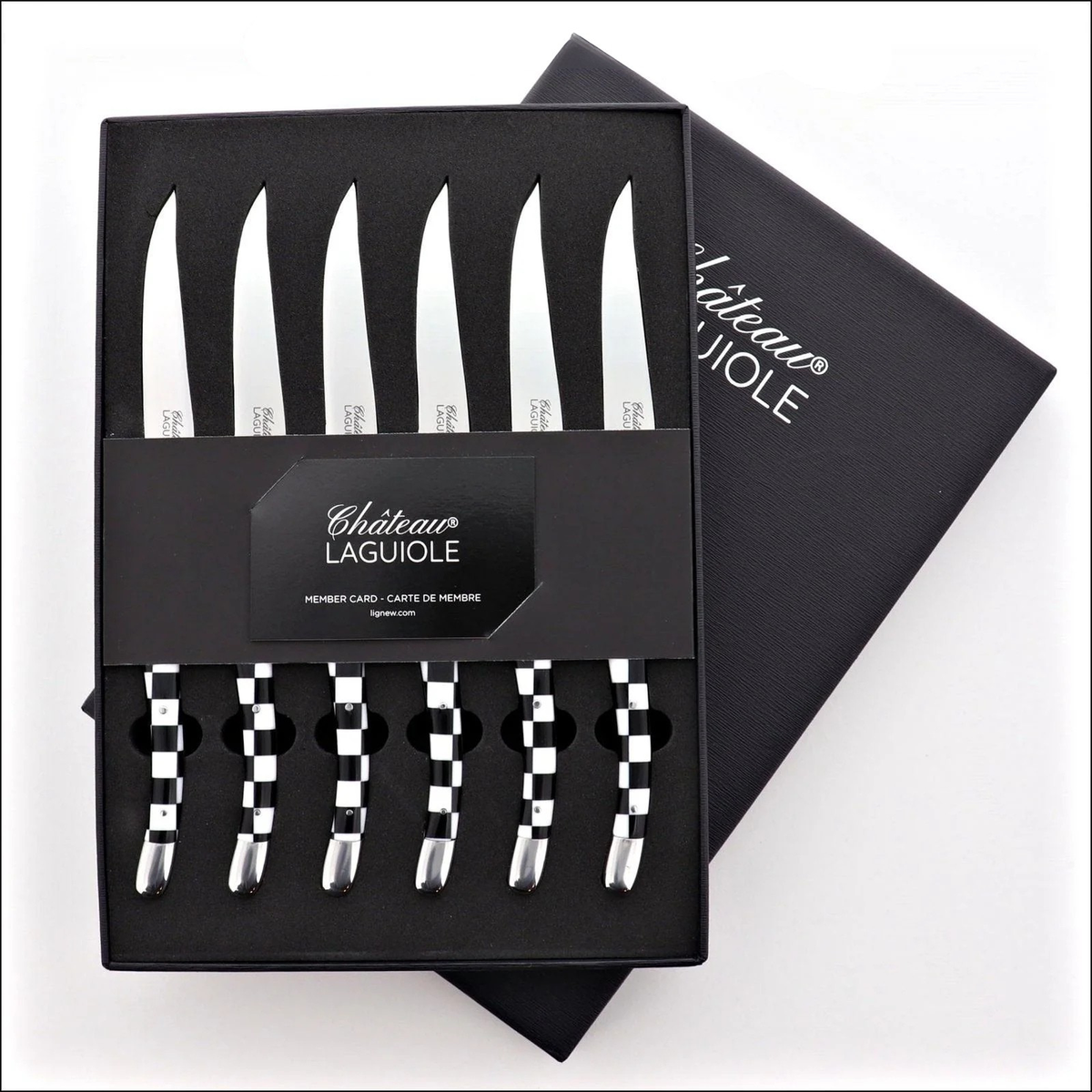 Set of steak knives in a Château Laguiole packaging on a white background