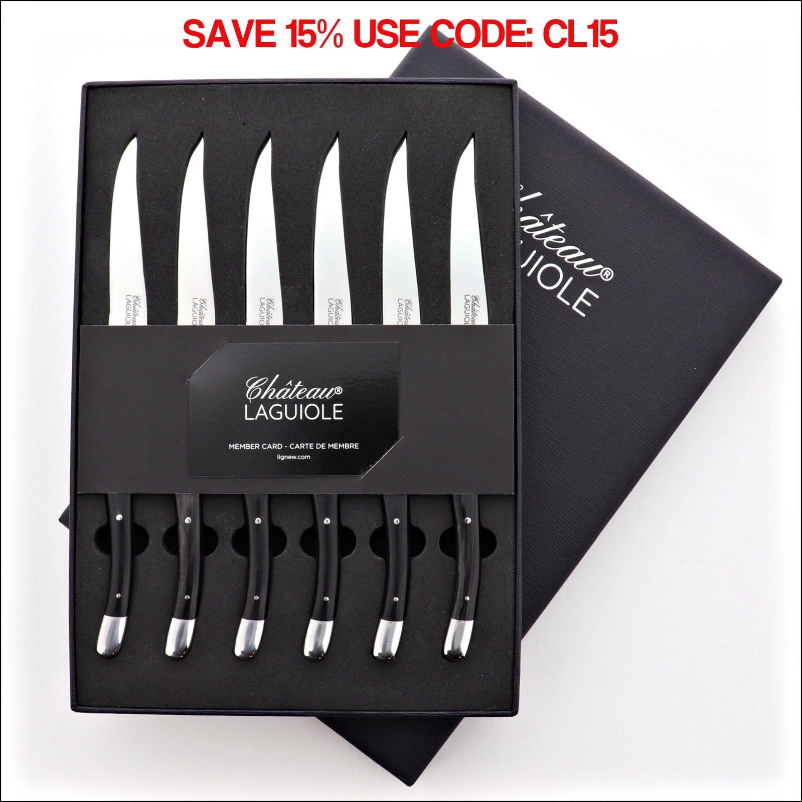 Chateau Laguiole Steak Knives Dark Horn Tip - Set of 6