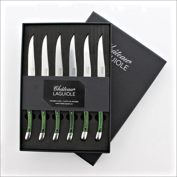 Chateau Laguiole Steak Knives Green Stamina Wood - Shiny Finish