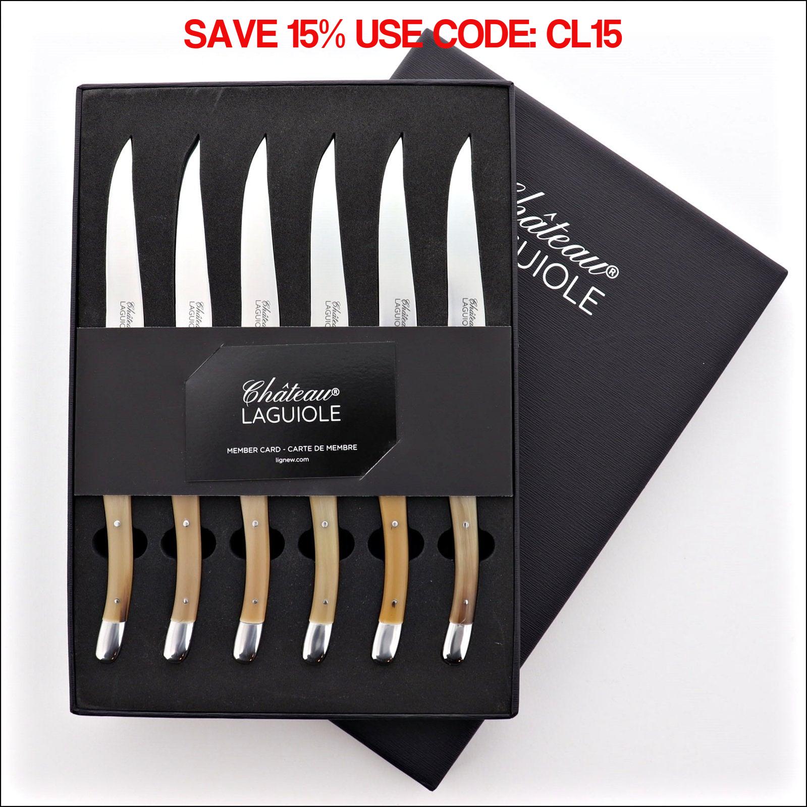 Chateau Laguiole Steak Knives Horn Tip - Set of 6