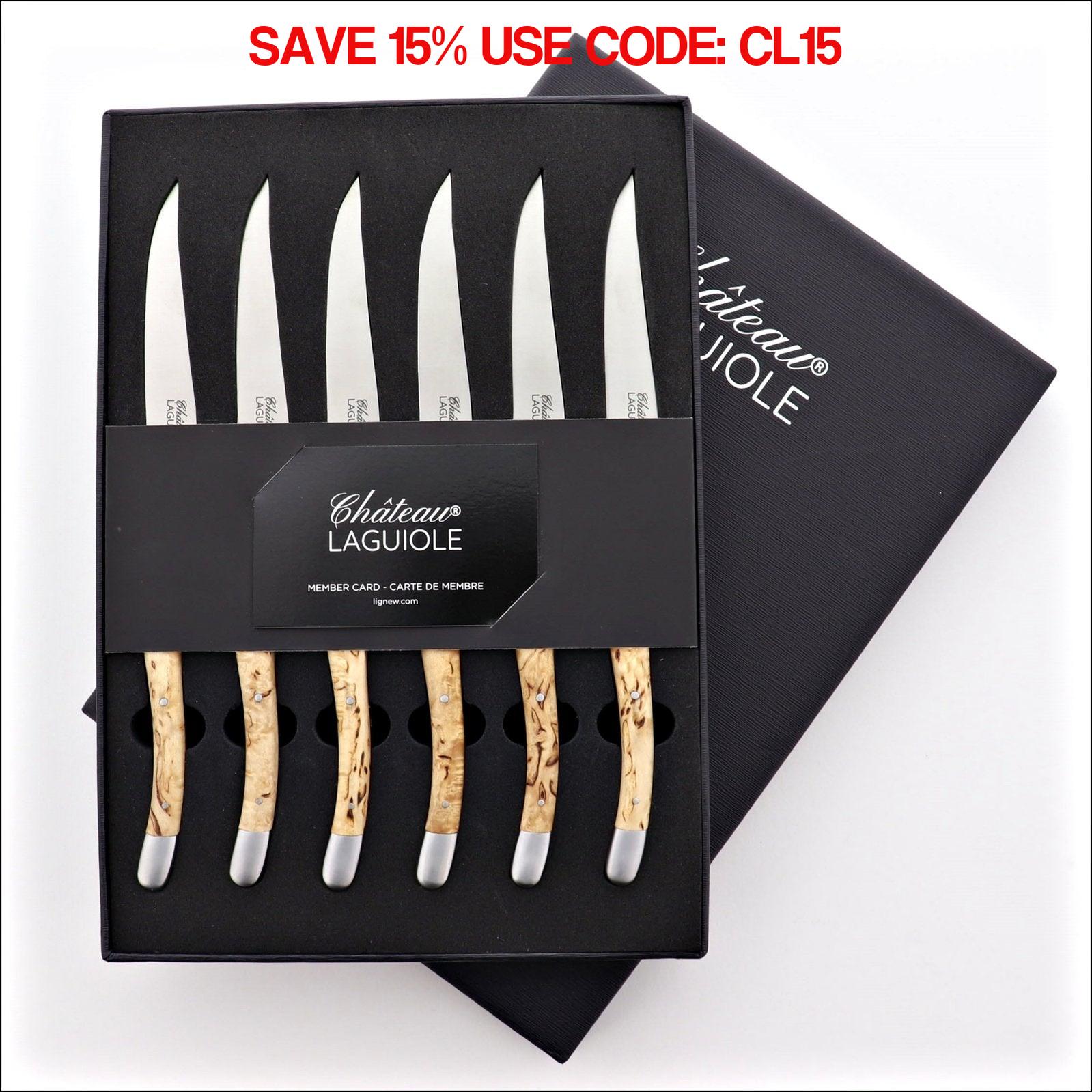 Chateau Laguiole Steak Knives Karelian Birch - Set of 6