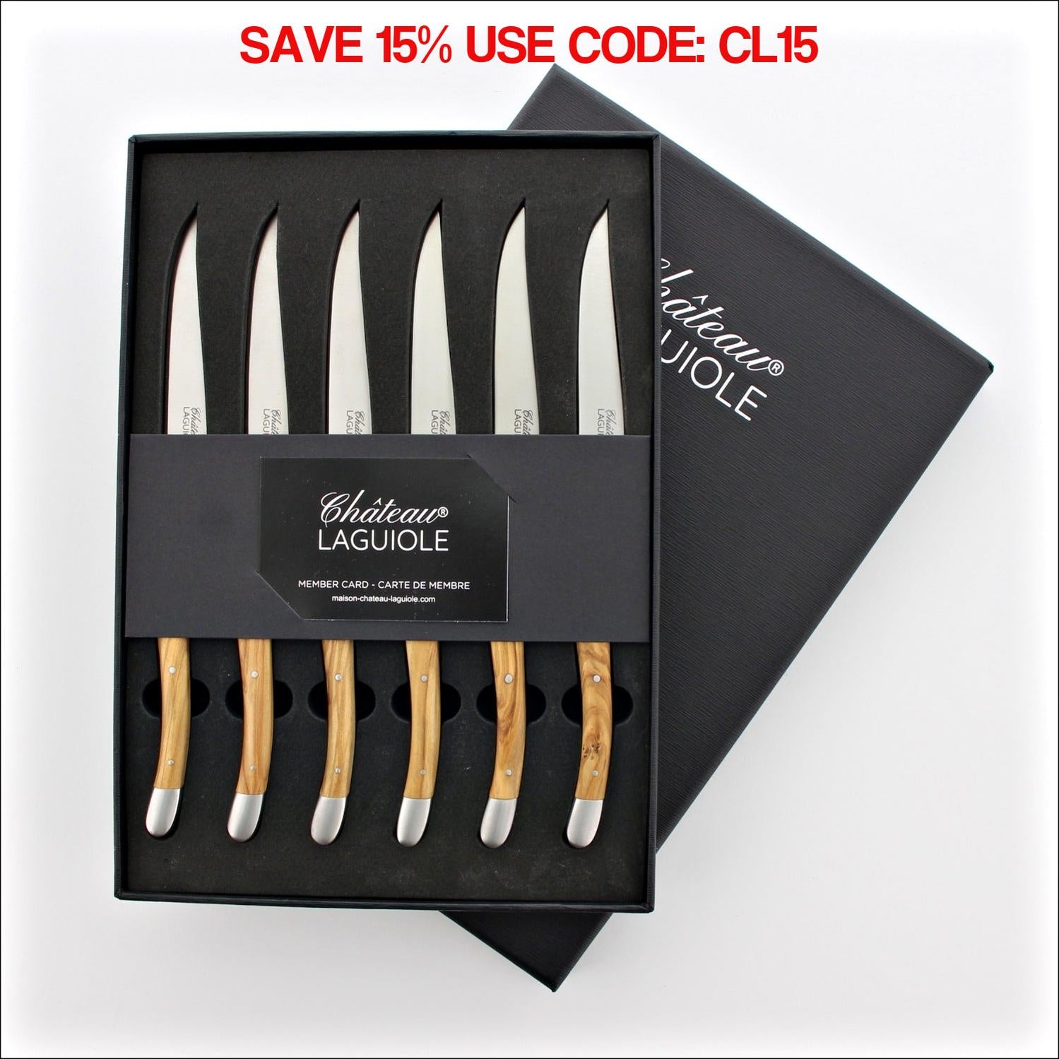 Chateau Laguiole Steak Knives Olivewood - Satin Finish