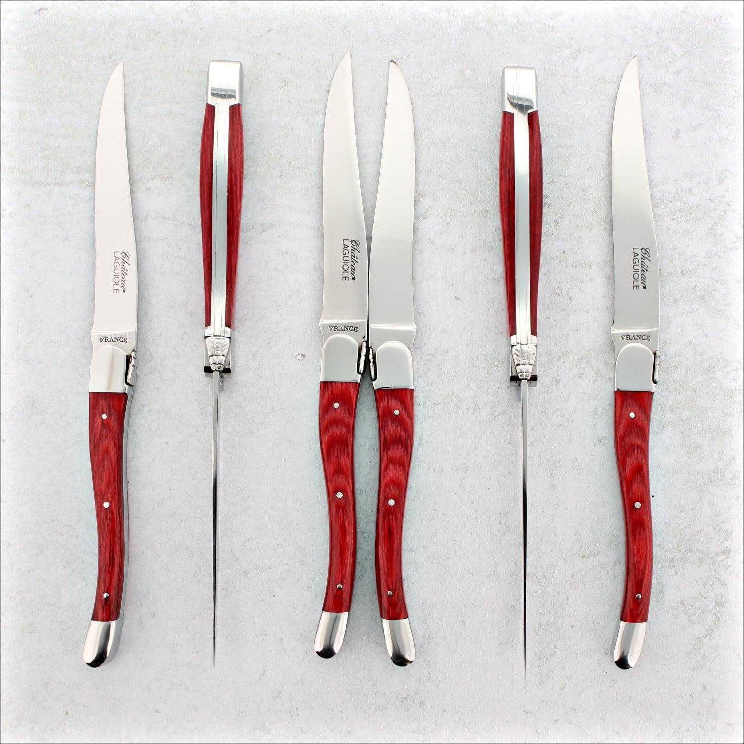 Chateau Laguiole Steak Knives Red Stamina Wood - Shiny Finish