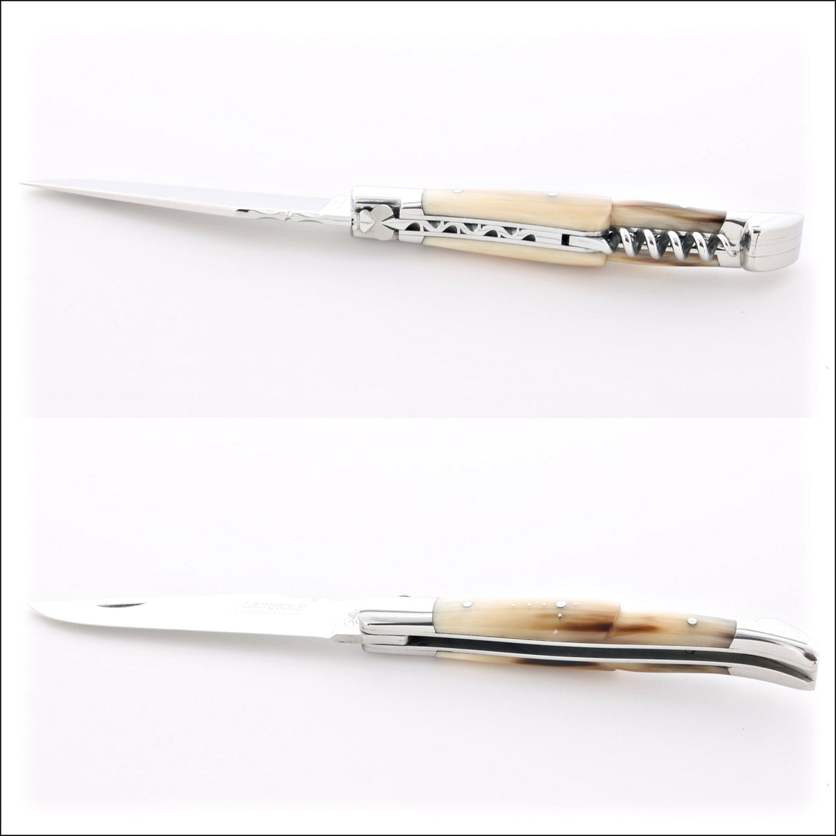 Classic Laguiole Corkscrew Knife Flamed Horn Tip Handle