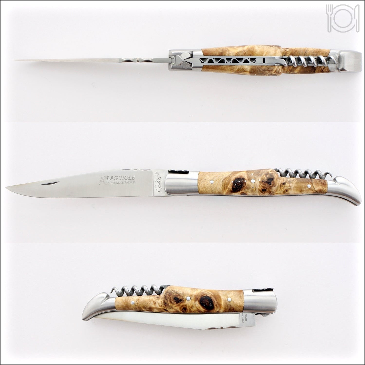 Classic Laguiole Corkscrew Knife Poplar Burl Handle