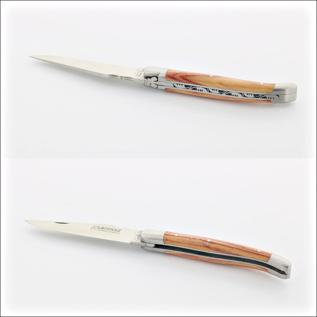 Classic Laguiole Pocket Knife 11 cm Rosewood Handle, top-down view. Handcrafted details, 100% Made in France.