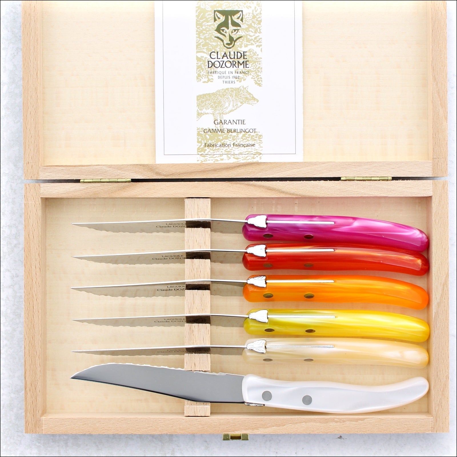 Laguiole Steak Knives, Set of 6 Pink-Orange Series | Claude