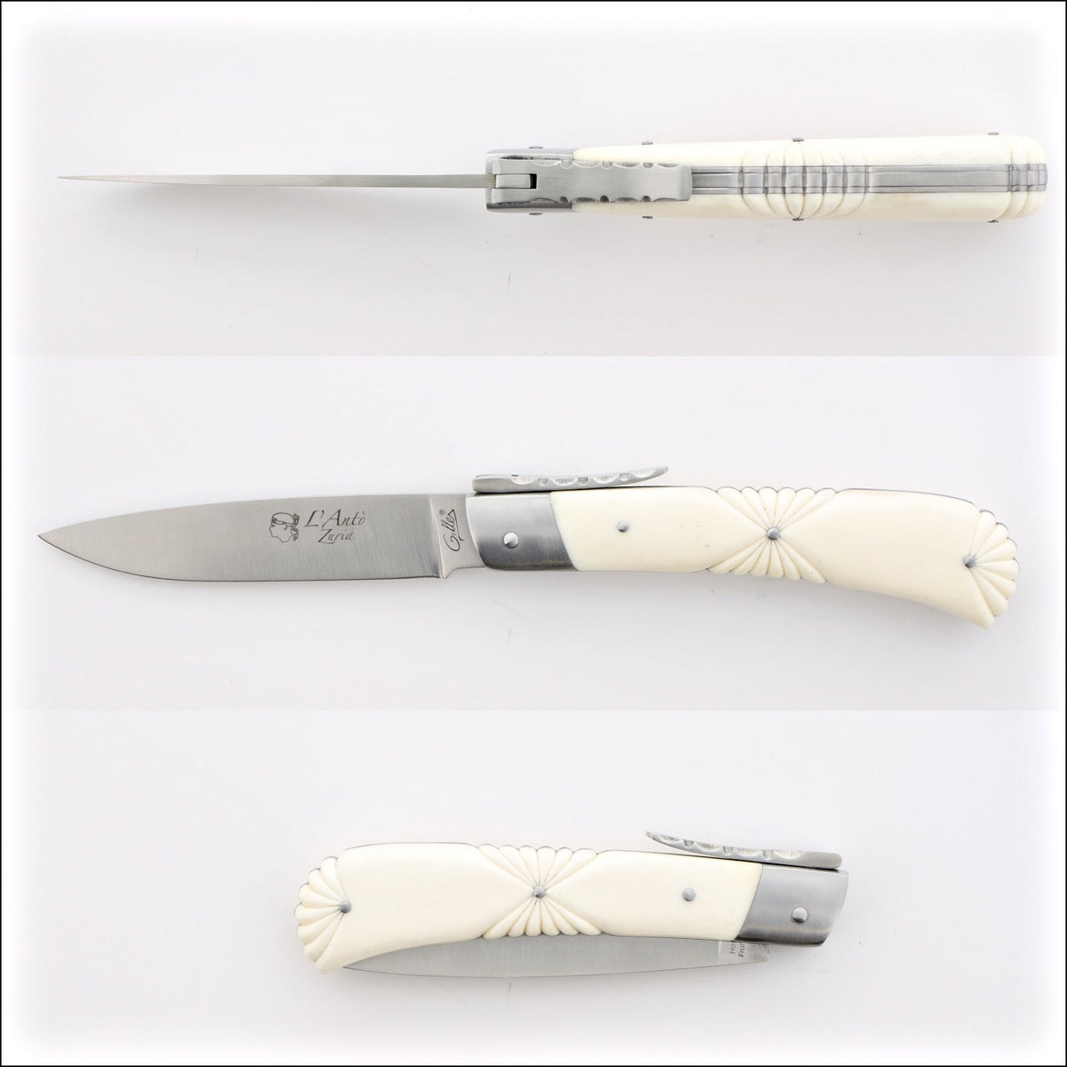 Corsican L&#39; Antò Sculpted Handle Knife - Cattle Bone