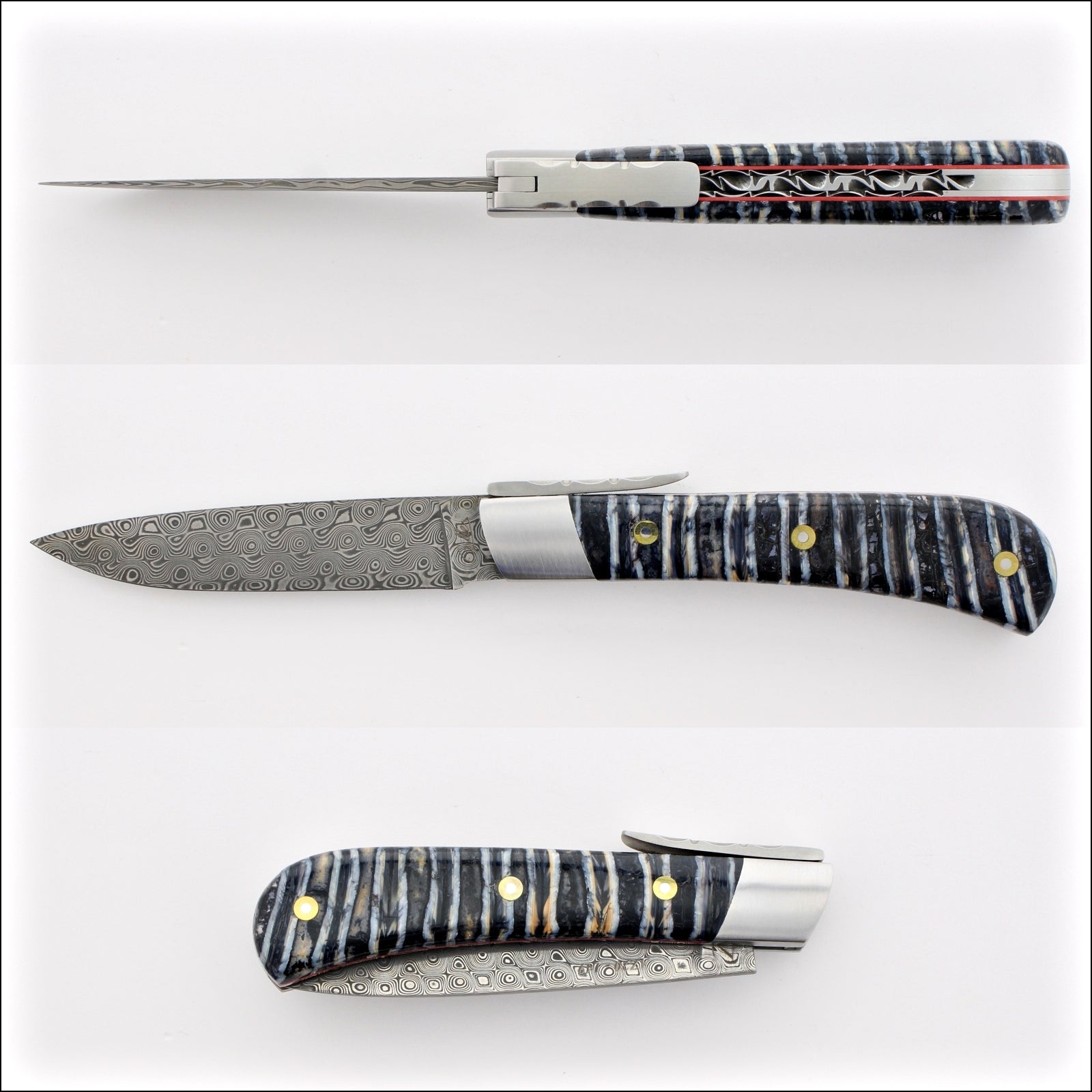 Corsican L'Antò Guilloché Damascus Blade Mammoth Tooth Midnight Black & Blue