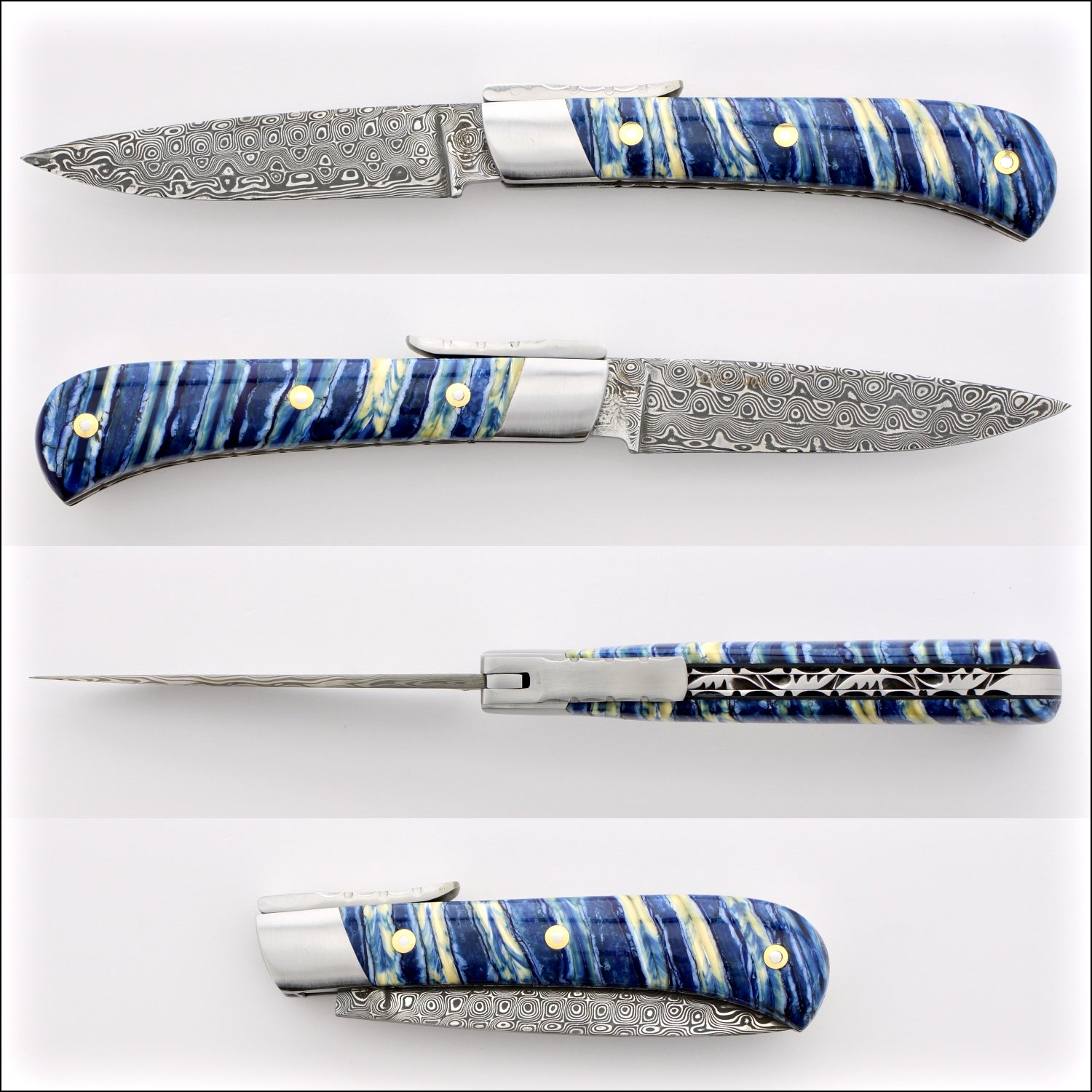 Corsican L'Antò Guilloché Damascus Blade Mammoth Tooth Midnight Blue
