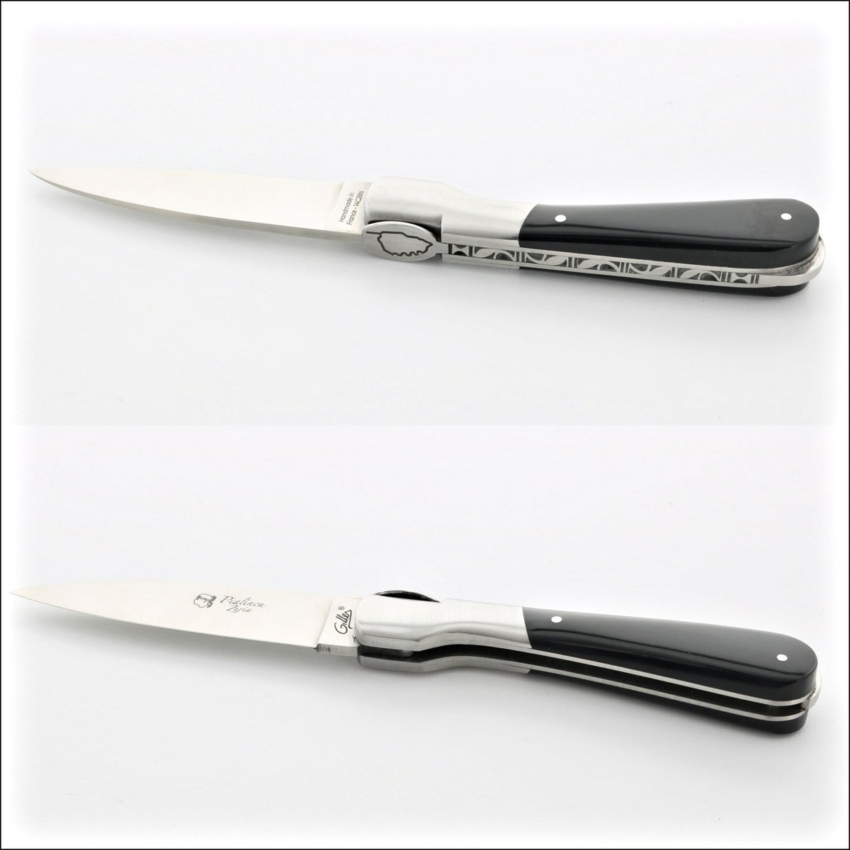 Corsican Pialincu Folding Knife Black Horn Tip Handle