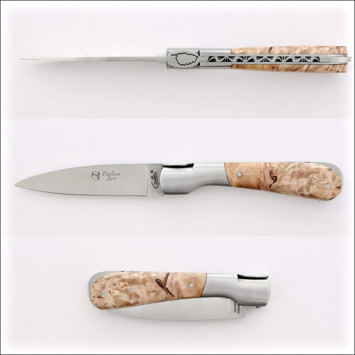 Corsican Pialincu Folding Knife Maple Burl Handle