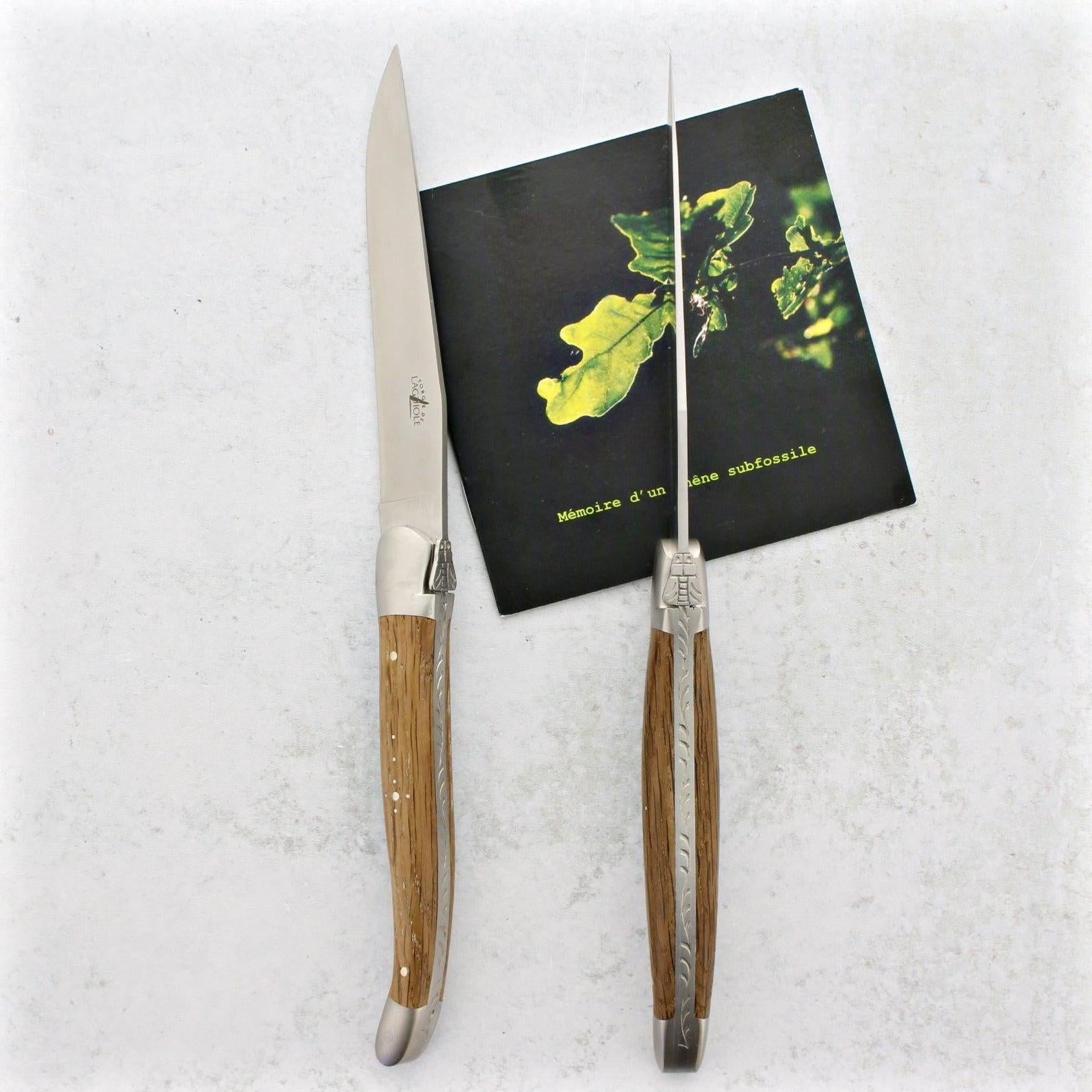 Forge de Laguiole 5000 Years Old Sub Fossilized Oak Heart Steak Knives - Brushed