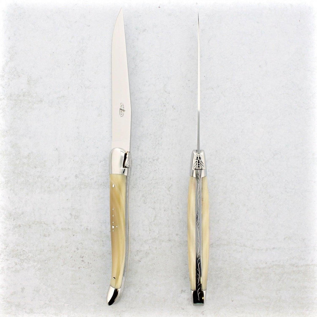 Forge de Laguiole Horn Tip Handle Steak Knives - Set of 2