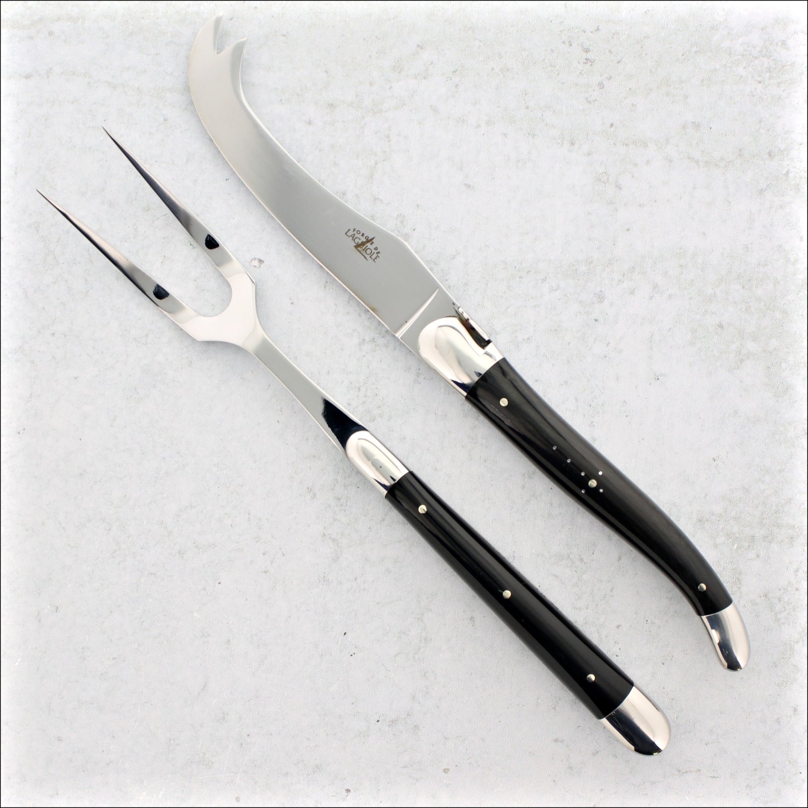Forge de Laguiole Tradition Cheese Set - Black Horn Tip - Shiny Finish