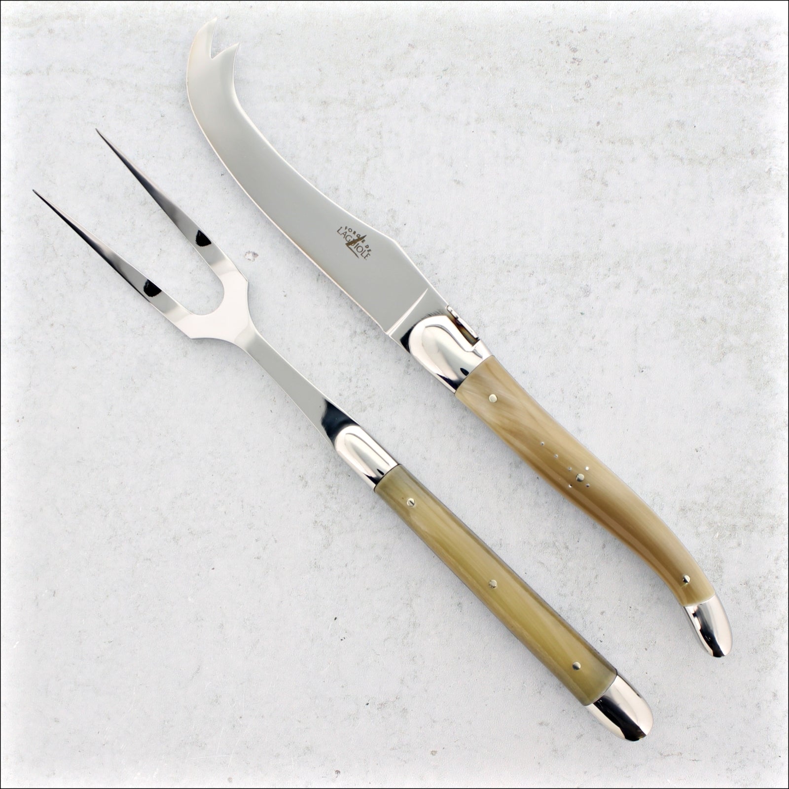 Forge de Laguiole Tradition Cheese Set - Horn Tip - Shiny Finish