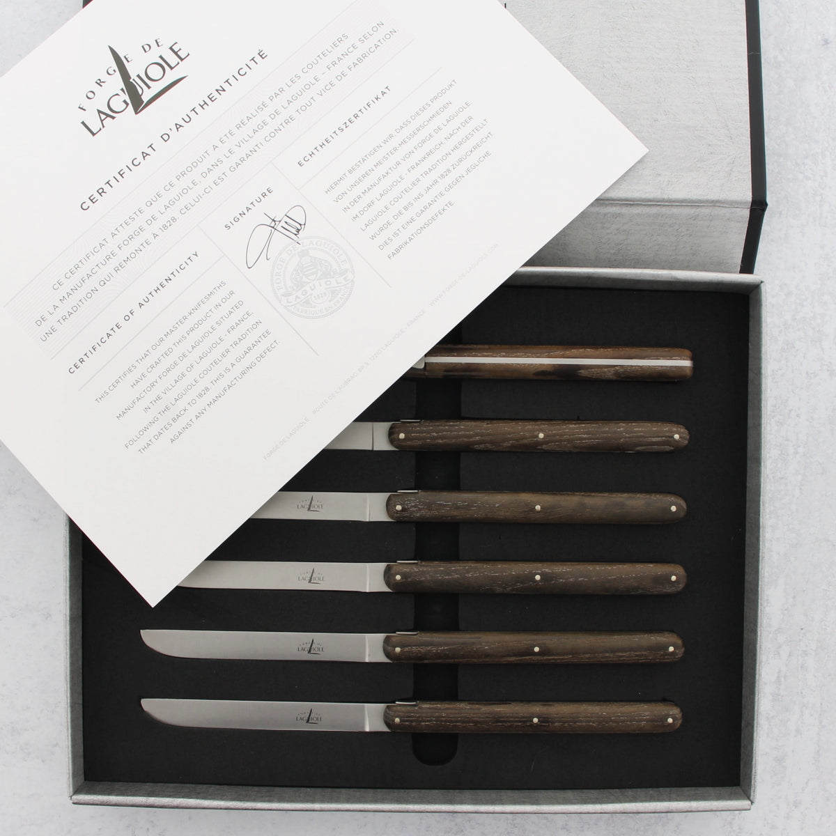Forge de Laguiole Andrée Putman Steak Knives in Densified Ash Wood