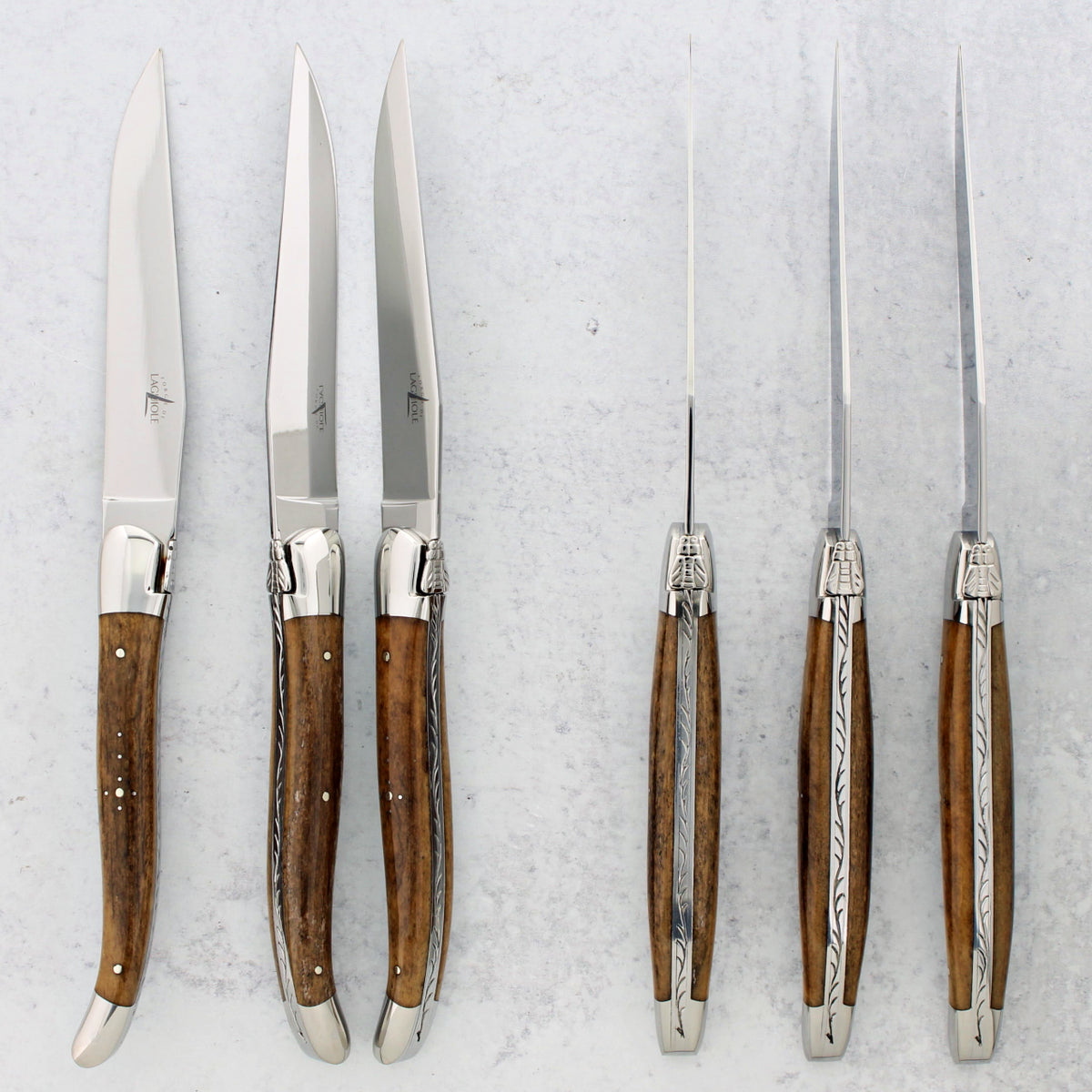 Forge de Laguiole "Mammoth-Style" Hand-Dyed Bone Steak Knives - Set of 6