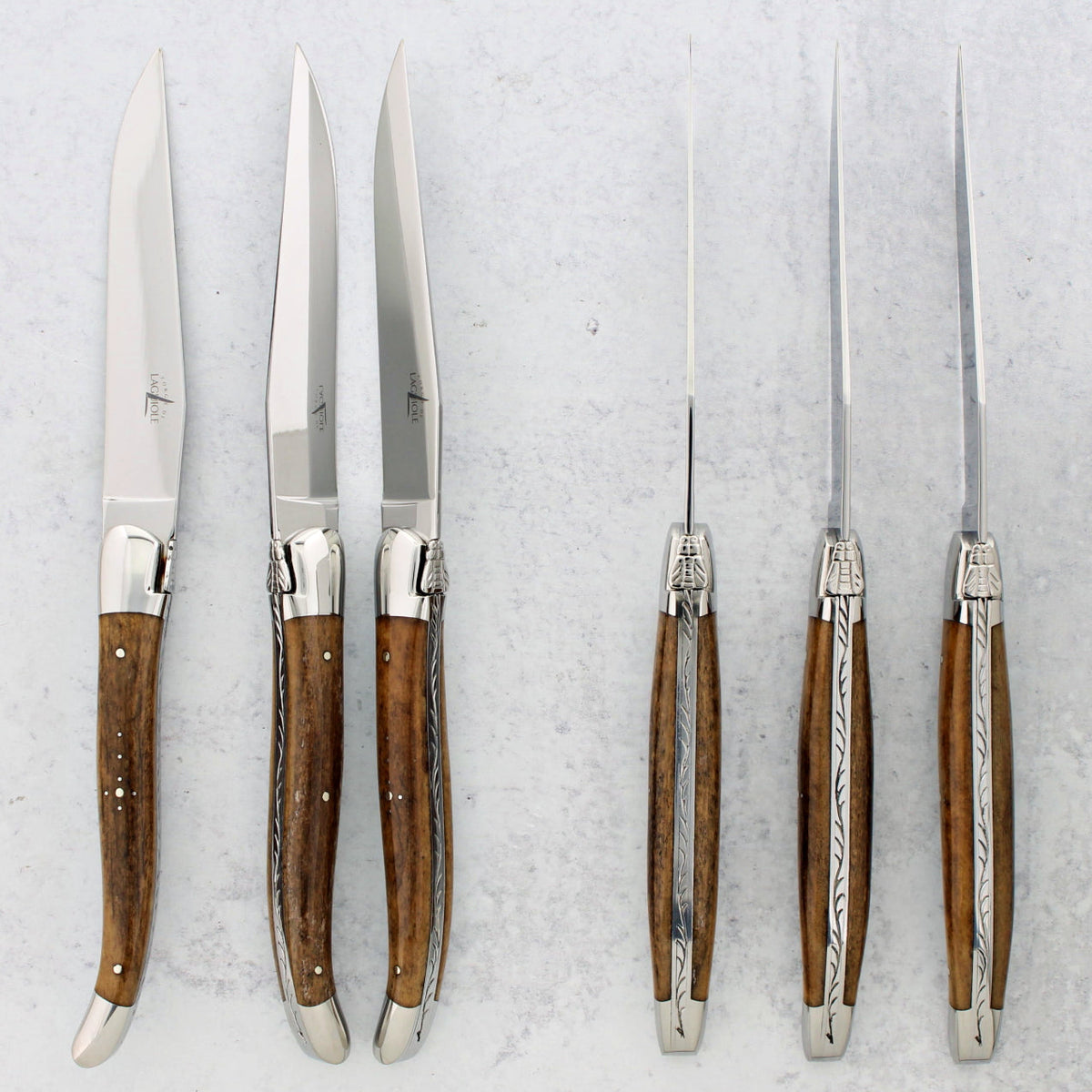 Forge de Laguiole Hand-Dyed Cattle Bone Steak Knives - Luxury Presentation Set