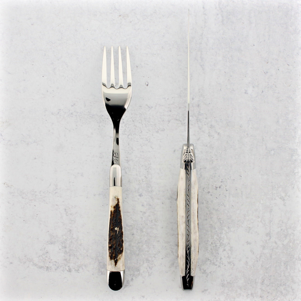 Forge de Laguiole Steak Knife and Fork Set - Elk Stag (2-Piece Set)