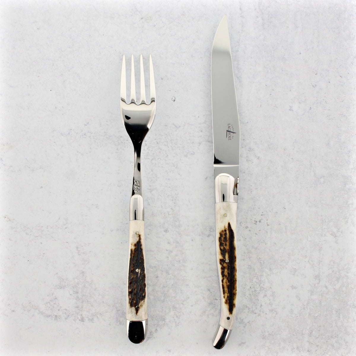 Forge de Laguiole Steak Knife and Fork Set - Elk Stag (2-Piece Set)