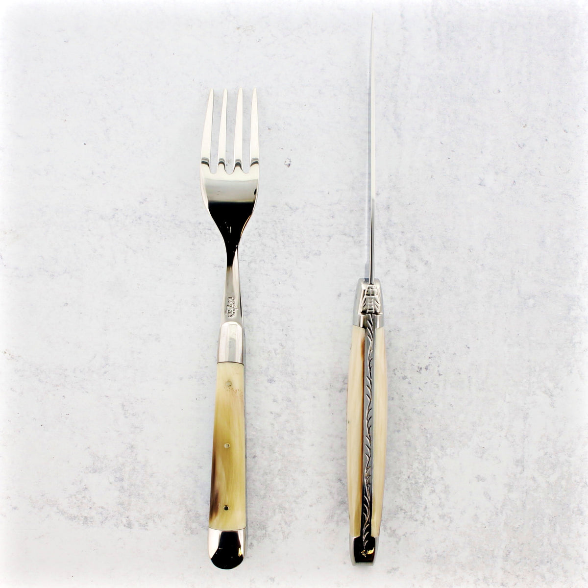 Forge de Laguiole Steak Knife and Fork Set - Light Horn Tip (2-Piece Set)