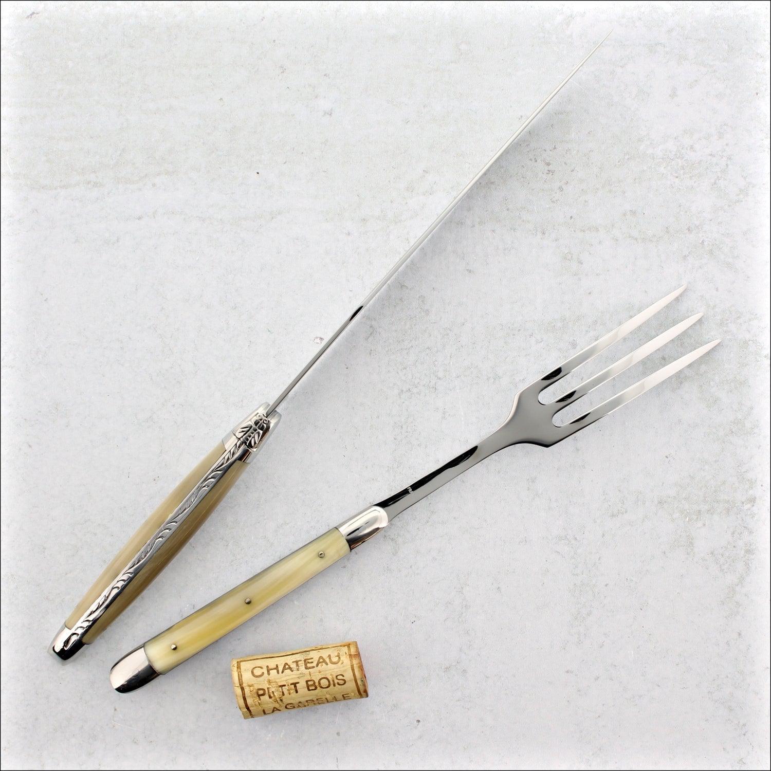 Laguiole Carving Set Horn Tip Handle Shiny Finish